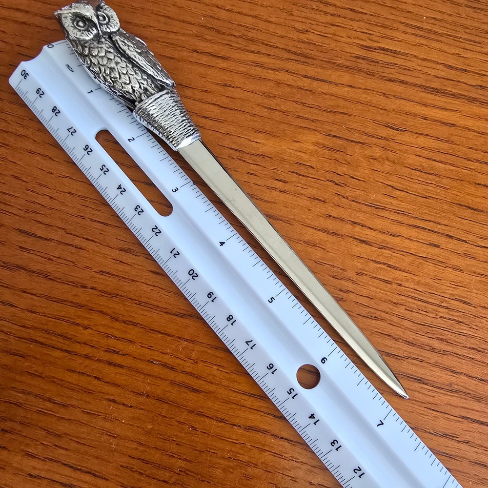 Pewter Owl Figural Letter Opener Silver Tone Stainless Desk Office Accessory - Picture 8 of 8